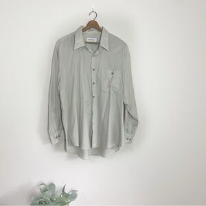 [Yves Saint Laurent] Men's Light Gray/Ivory Button Down Collared Dress Shirt